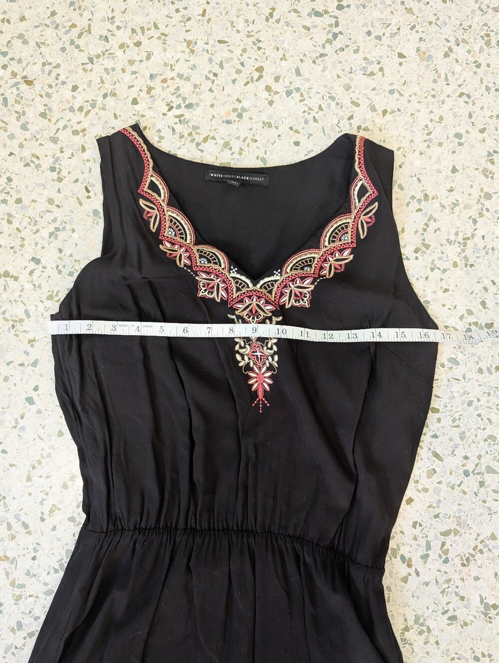 White House Black Market Black Embroidered V-Neck Dress - Picture 7 of 8